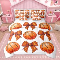 jejeloiu Basketball Sport 7 Pieces Bedding Comforter Set,Cute Bowknot Bow Full Bedding Set For Girls Reversible