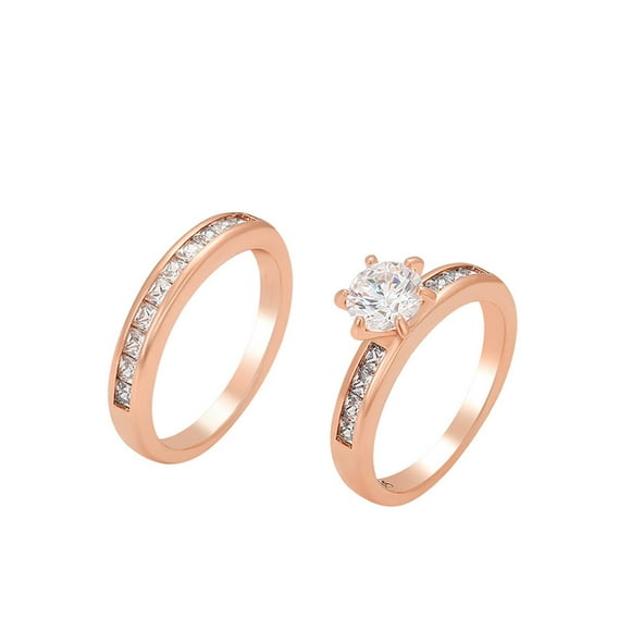 Anillo Compromiso Alianza Oro Rosa 14k Lam Swarovski Novios rosa 9