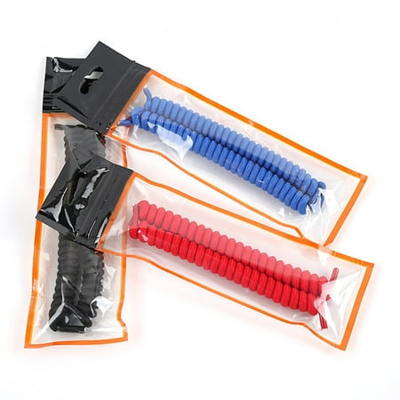 6pcs Lace Spring Curly Coiled Elastic Shoe Laces Latex Shoelaces for Sneakers Casual Shoes (2*Black + 2*Red + 2*Blue)