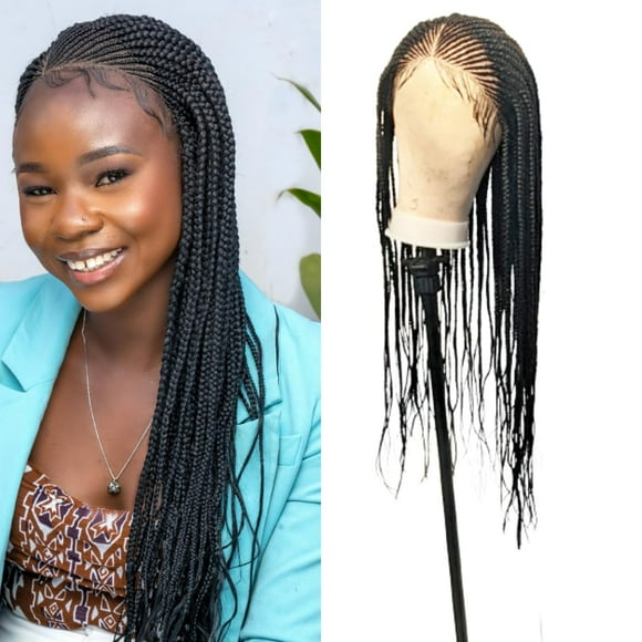 Wow Braids Cornrow Side Part Braids Synthetic Lace Front Wig - Color 1-26 Inches. Light Synthetic Hand Braided Wigs for Black Women.