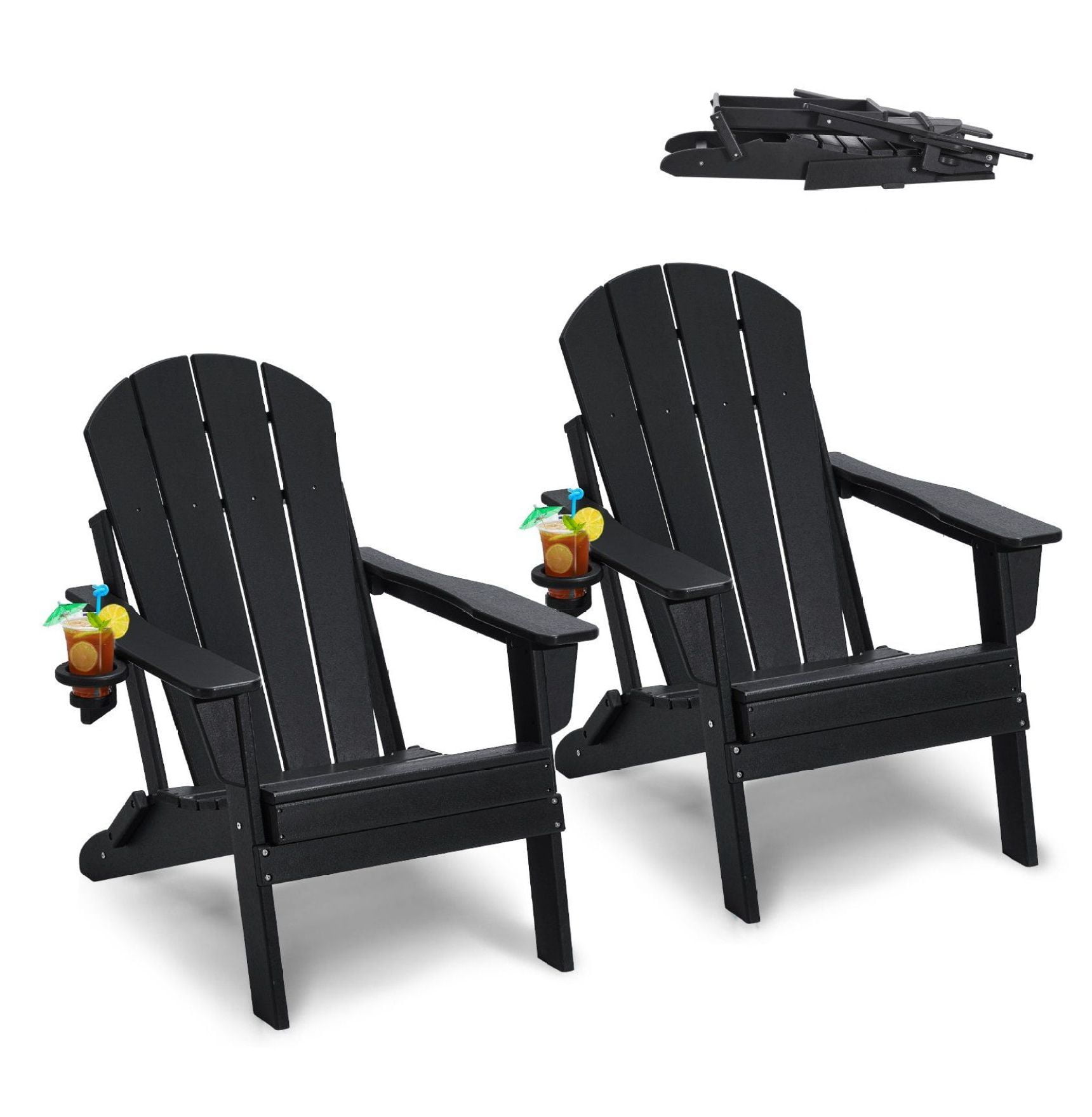 Braxton Outdoor Folding Plastic Adirondack Chair (Set of 2), Red