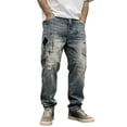 thumbnail image 2 of Hop Ripped Jeans for Men Embroidered Straight Leg Denim Pants Spring Fall Casual Streetwear Blue 28, 2 of 8