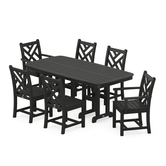 POLYWOOD Chippendale 7-Piece Plastic Patio Furniture Set, Black