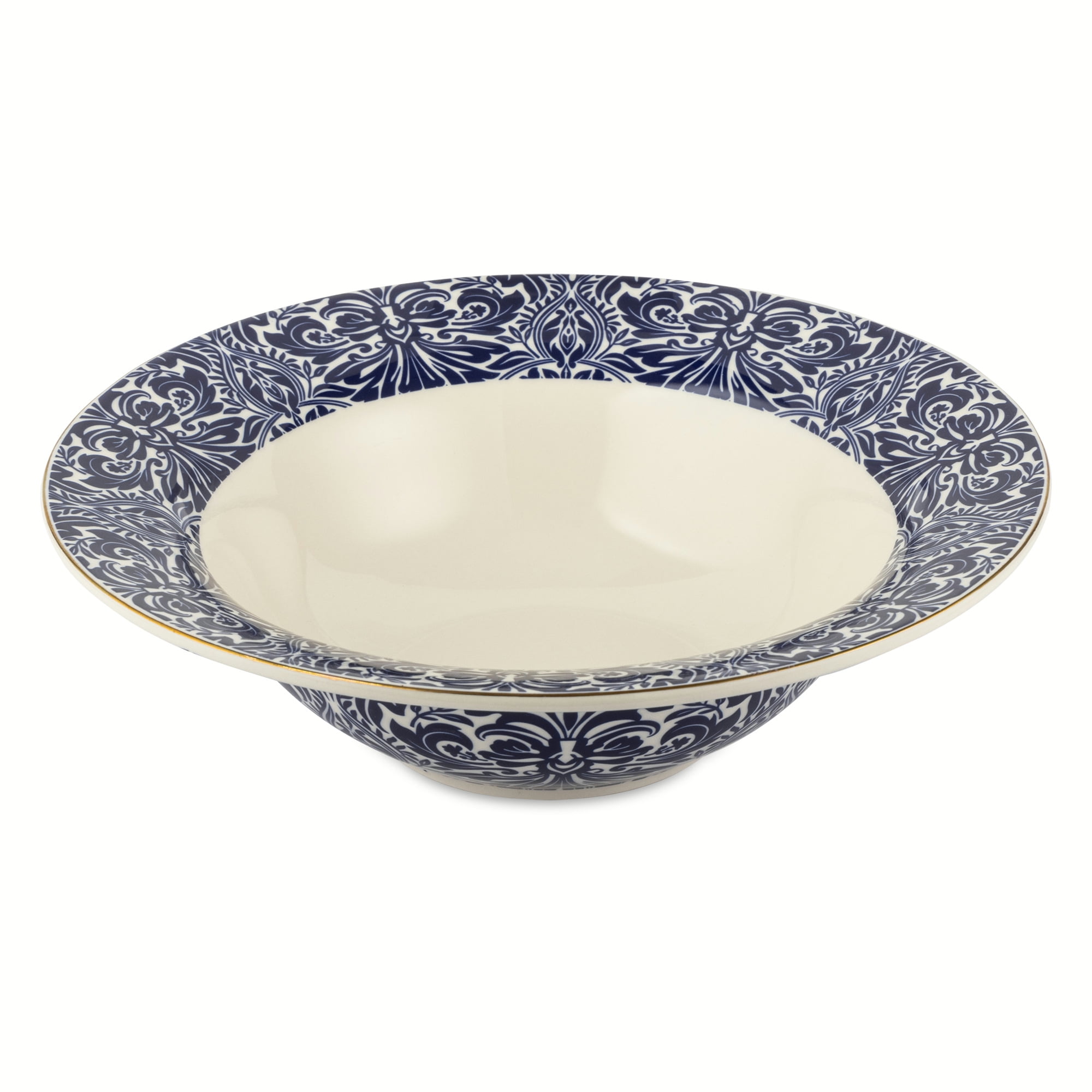 Thyme & Table Nova Ceramic 3-Piece Serve Bowl Navy and White with Wood Serve Utensils
