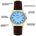 thumbnail image 3 of Bandini Mens Glow Watch - Extra Long Alligator Pattern Leather Band - 38mm Analog Men's Easy Read Watch with Light Up, Quartz, White Dial, Big Numbers, Glow in Dark Hands - Gold Tone / Brown, 3 of 6