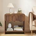 thumbnail image 4 of Wirrytor Farmhouse Walnut Fluted Nightstands Set of 2, Mid-Century Chic End Table with Drawer and Open Shelf Storage, Curved Edge Bedside Table for Bedroom Living Room, 4 of 8