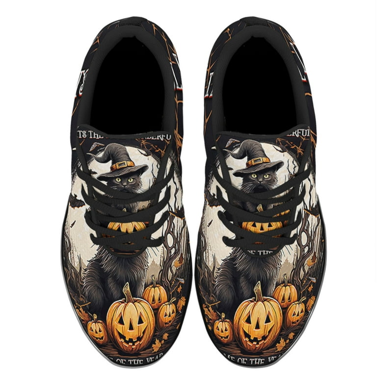 Halloween Black Cat Witch Pumpkins Shoes Sneakers Black Size