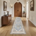 thumbnail image 5 of Toyoso 2x8 Traditional Heritage Area Rug, Long Runner Silicone Floor Mat, Machine Washable Vintage Hallway Rug with Non Slip Backing, 0.25 inch Low Pile Stain Resistant Carpet, Light Blue, 5 of 9
