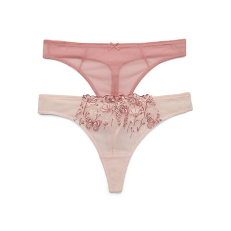 Joyspun Embroidery Mesh Thong Panty  2-Pack  Sizes XS-3XL