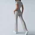 thumbnail image 4 of Iaqnaocc Lounge Sets for Women 2 Piece Sets for Women Casual Slim Y2k Short Sleeve Tops Flare Leggings Classic Fashion Summer Matching Set Tracksuit Gray L, 4 of 7