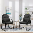 thumbnail image 2 of CLATINA Leather Guest Chair with Padded Arm Rest for Reception Meeting Conference and Waiting Room Side Office Home Black with Sled Base 2 Pack, 2 of 10