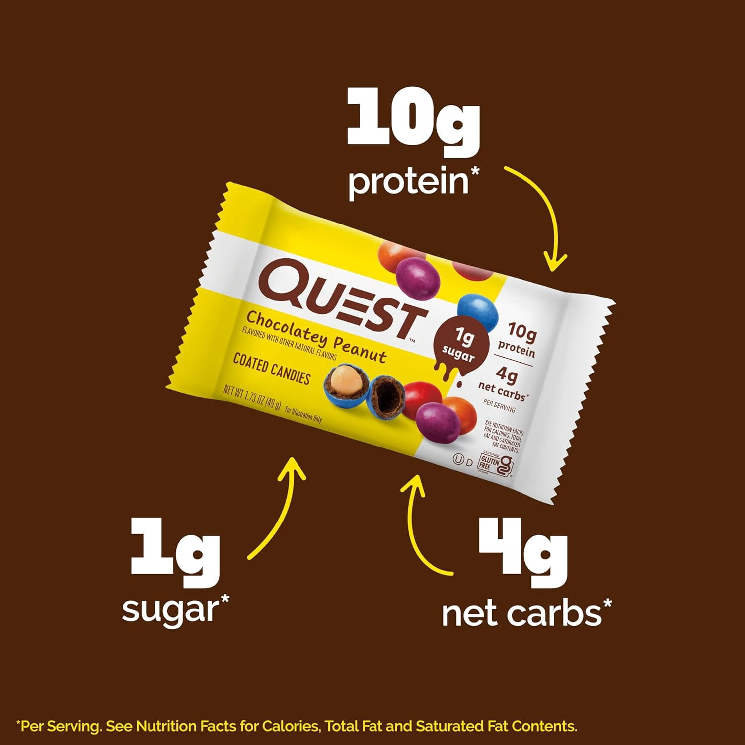 Quest Coated Candies, Chocolatey Peanut, 1g Sugar, Keto Friendly, 12 Count
