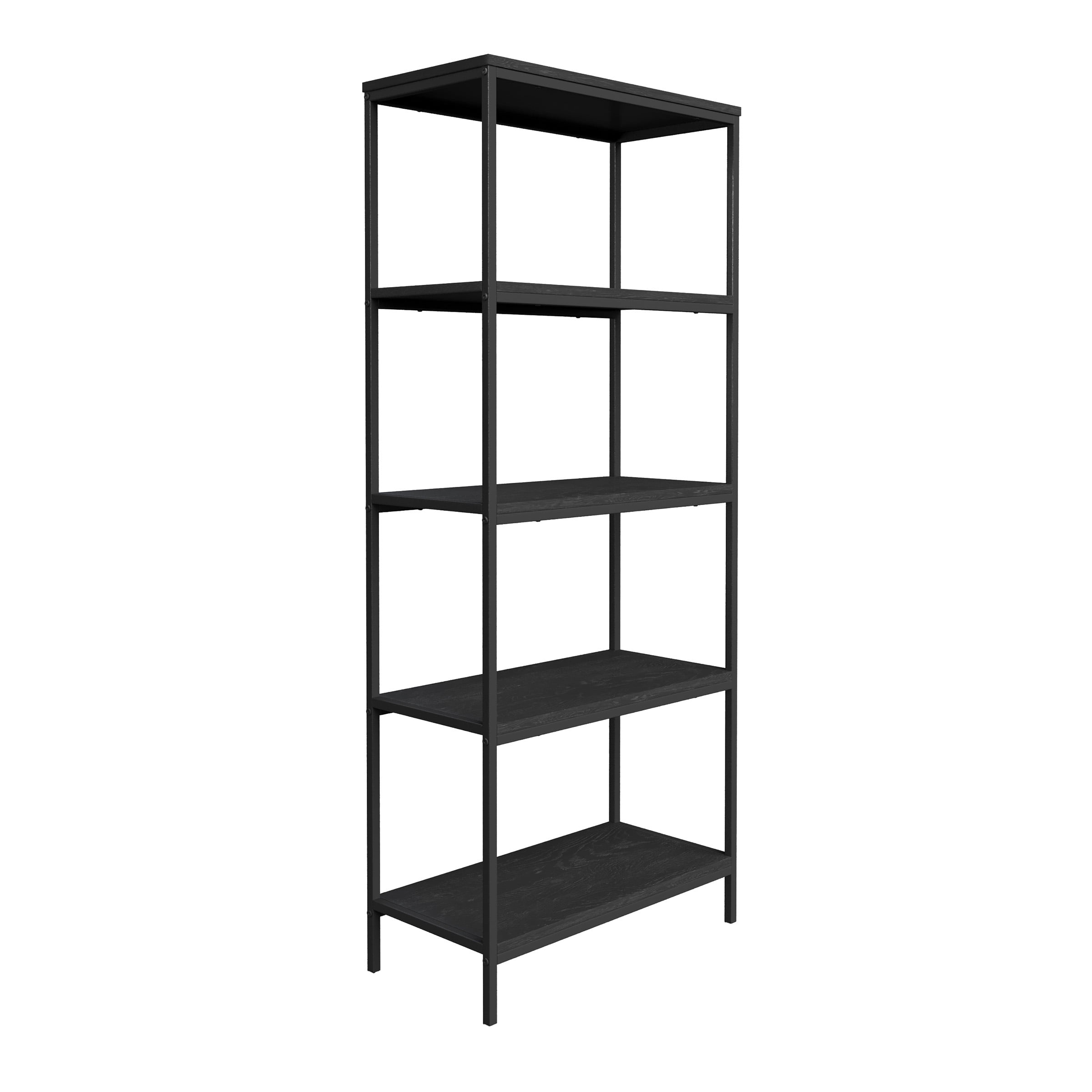 Lavish Home 5-Tier Bookshelf - Industrial Shelving Unit, Black Woodgrain