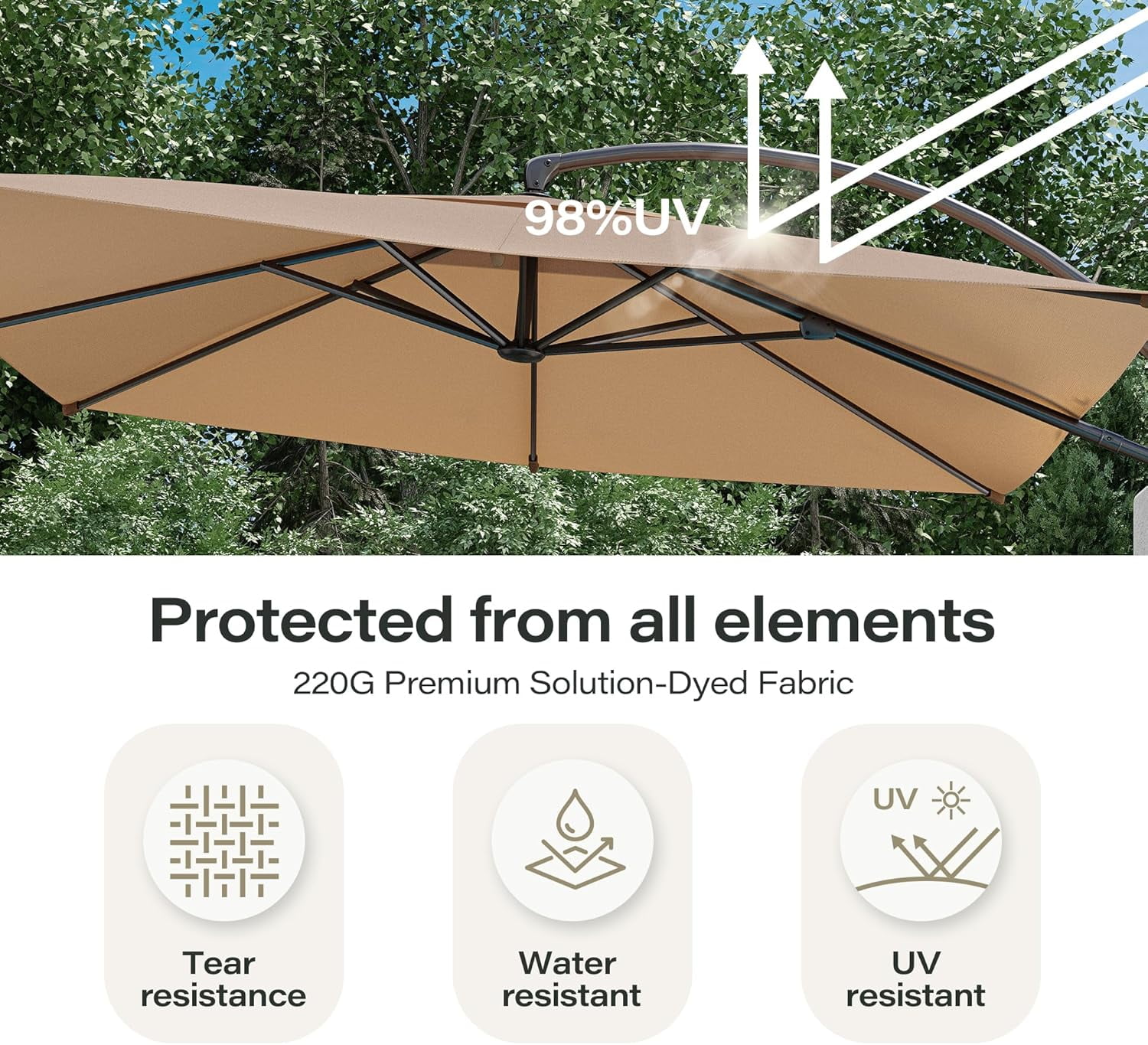 KAMEROUT 10x10FT Patio Umbrella with Base, Large Square Cantilever Heavy Duty Offset Hanging Umbrella with 360° Rotation for Market, Pool, Garden, Backyard