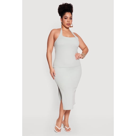 Women's Plus Size High Waisted Soft Knit Midi Skirt