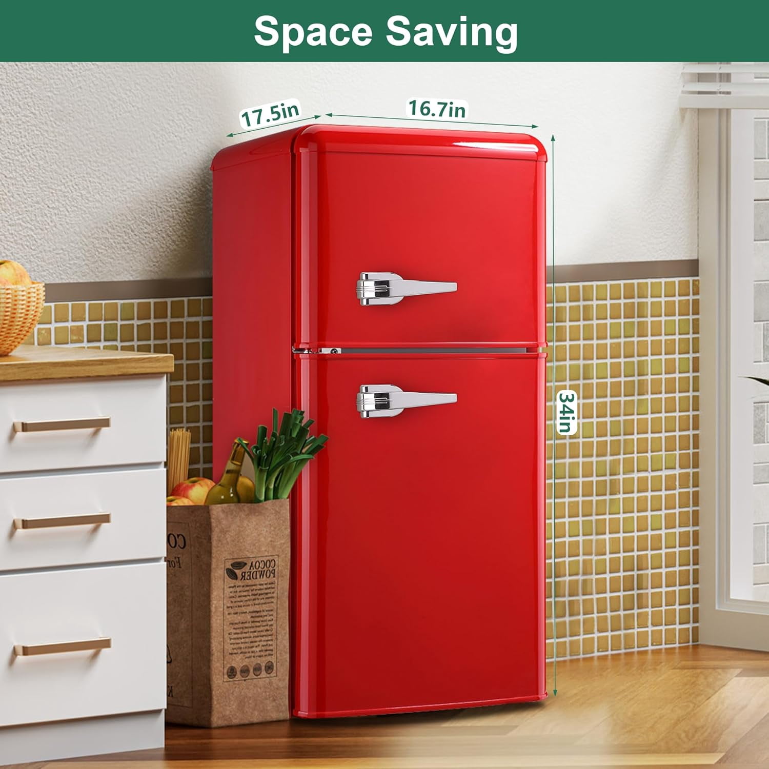 Kcpolre Retro Mini Fridge, 3.0 Cu. ft. Small Refrigerator with Freezer Retro Style with 7-Level Adjustable Thermostat, Compact Vintage 2-Door Fridge for Home, Apartments, Dorm, Office, Red