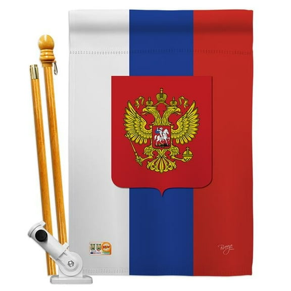 Breeze Decor BD-CY-HS-108124-IP-BO-D-US13-BD 28 x 40 in. Russia Flags of the World Nationality Impressions Decorative Vertical Double Sided House Flag Set with Pole Bracket & Hardware