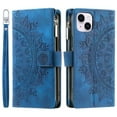 thumbnail image 6 of For iPhone 14 Plus Wallet Case,PU Leather Pressed Sunflowers Leather Zipper Flip Wallet Multi Card Slots Photo Frame Phone Bag Case , Blue, 6 of 12