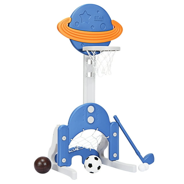 Patiojoy 3-in-1 Basketball Hoop Set Stand Toddler Basketball Hoop Game Set Blue