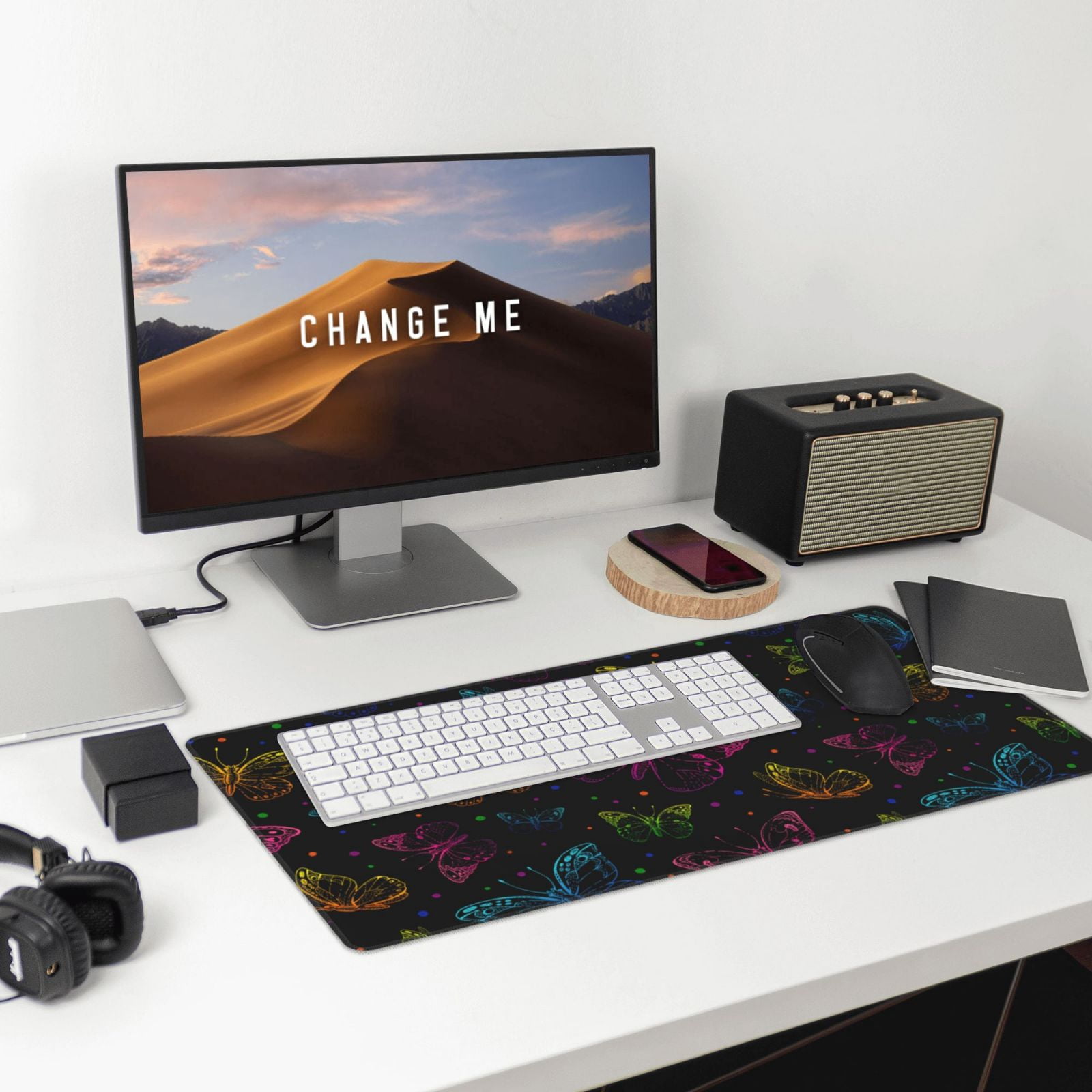 Rateoe Butterfly Print Mouse Pad - Extended Large Gaming Mousepad,Non-Slip Stitched Edge,16x29.5 Inch