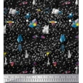 thumbnail image 1 of Soimoi Silk Fabric Spaceship,Star & Satellite Cartoon Print Fabric by The Yard 42 Inch Wide, 1 of 3