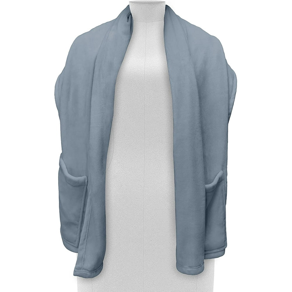 Serta Luxe Electric Heated Warming Cuddler Wrap with Pockets Sapphire