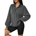 thumbnail image 4 of Fancyglim Sweatshirts for Women Oversized Fleece Tops Fall Half Zip V Neck Long Sleeve Drawstring Pullover Gray XL, 4 of 7