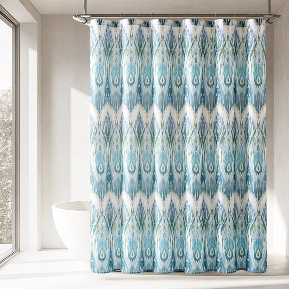 Lush Decor Ikat Drops Shower Curtain Single 72" W x 72" L Teal - Blue Shower Curtains - Colorful Bath Curtain - Modern Eclectic Style - Boho Decor