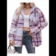 thumbnail image 3 of Camisa Clásica A Cuadros de Larga con Capucha para Mujer, Chaqueta Informal con Botones, Cárdigan de Lana y Bolsillos Laterales. Rosa XXL, 3 of 10