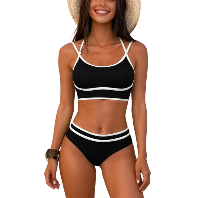 Traje de baño tankini de cintura alta dividido para mujer, color sólido, conservador y moderno, traje de baño de dos piezas para mujer, trajes de baño tankini para mujer, traje de baño de 2 piezas par