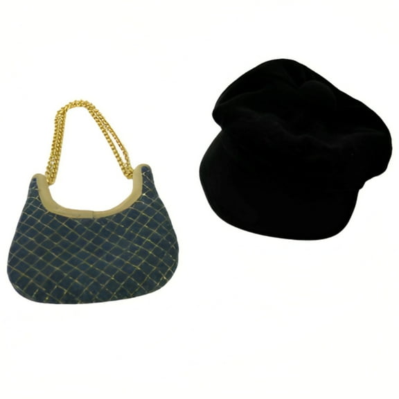 The Ashton-Drake Galleries Delilah's Favorite Finishing Touches Accessory Pack Stylish Black Suede Newsboy Hat and Sophisticated Denim Purse with Gold Accents