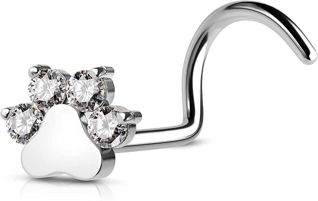 COCHARM 20G Solid Titanium Paw Nose Stud Nostril Nose Rings Screw Nose Stud Nose Piercings Nose