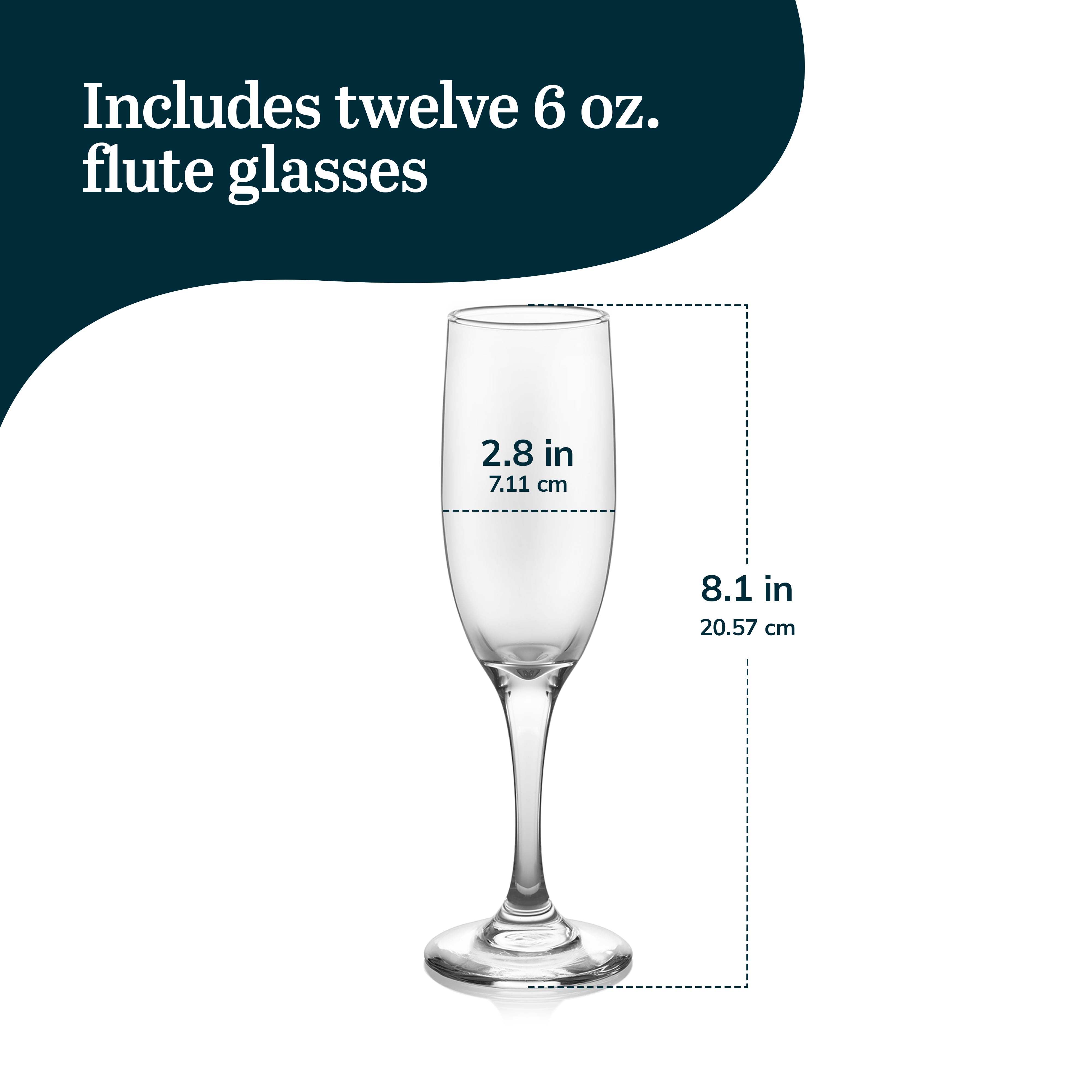 Libbey Catawba Champagne Flutes Set of 12 (6 oz), Elegant Stemmed Flute Glasses, Dishwasher Safe Sparkling Wine and Mimosa Glasses