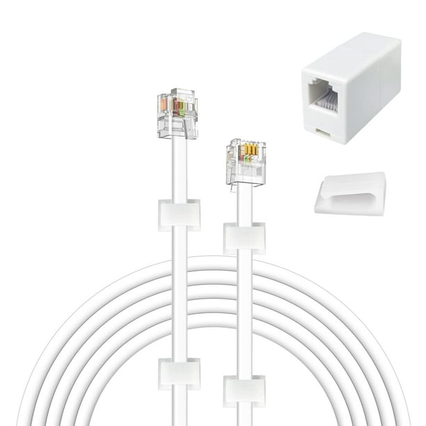 30 Feet Telephone Cable(RJ11 6P4C Plug) Include 1 inLine Couplers(Double RJ11 6P4C Female) and