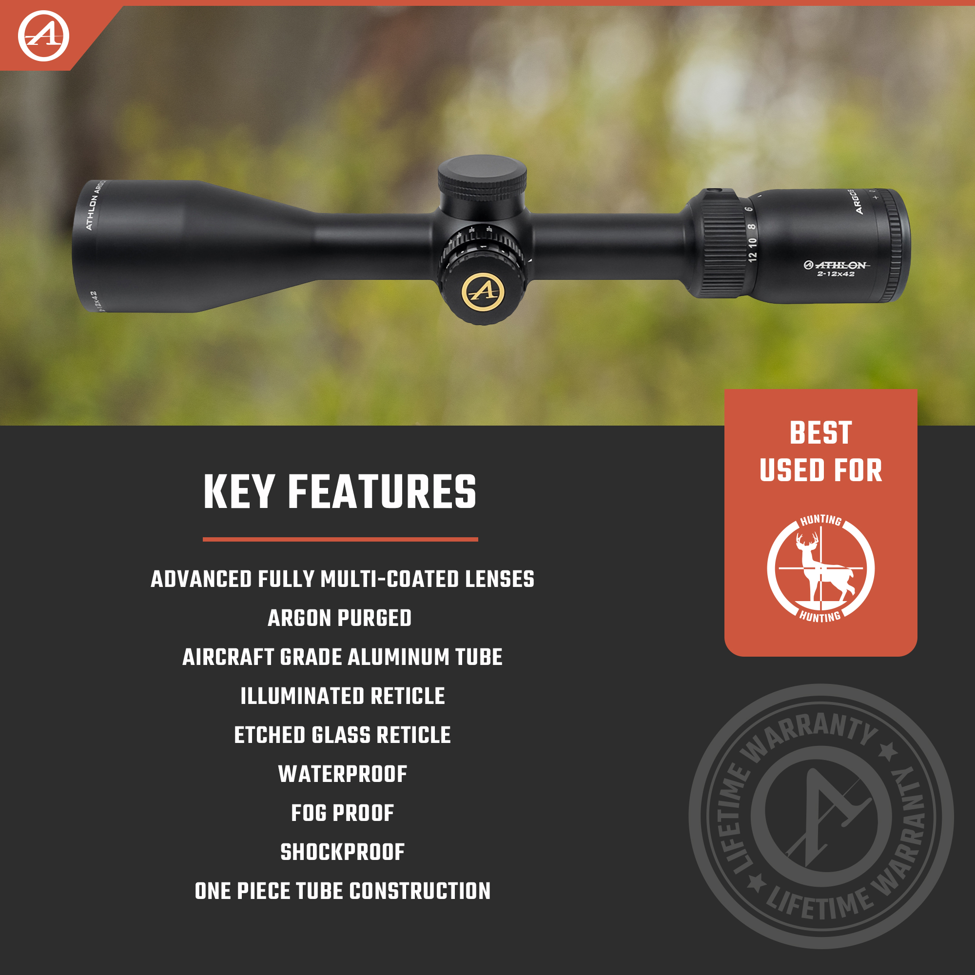 Athlon Optics Argos HMR Rifle Scope 2-12x 42mm Illuminated BDC 600A Reticle Matte Black