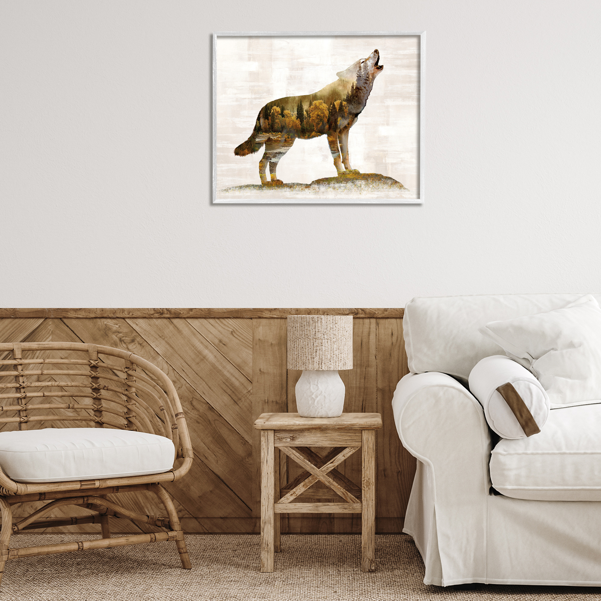 Stupell Industries Forest Pattern Wolf Animals & Insects Painting White Framed Art Print Wall Art, 30 x 24