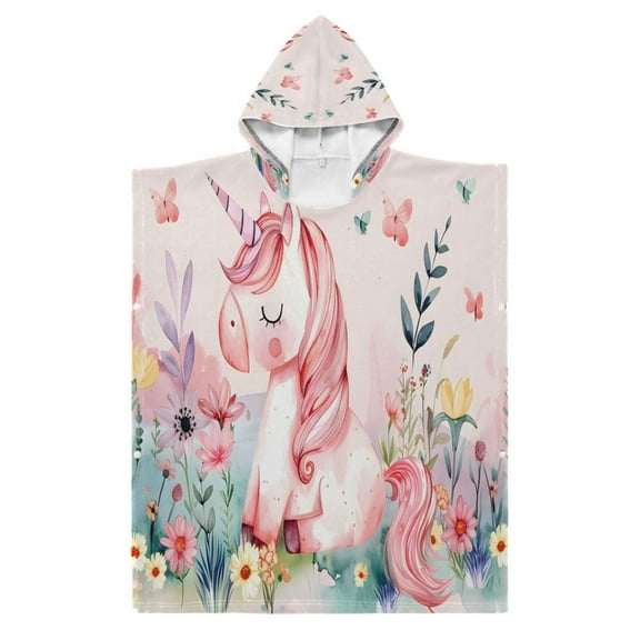 Kid Hooded Beach Towel Bath Poncho Towels Soft Absorbent Quick Dry for Boy Girl Watercolor Cute Unicorn S