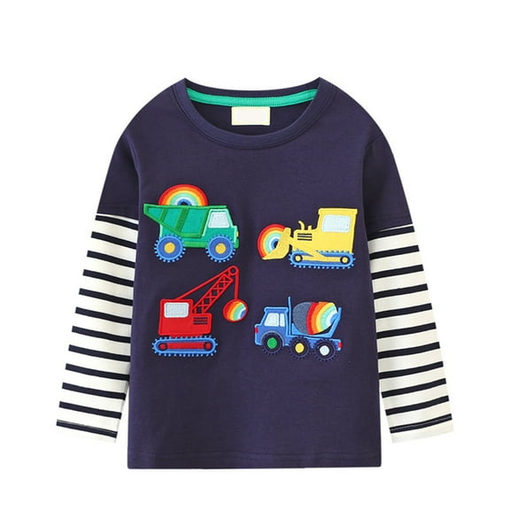 BOBOGOJP Toddler Boys Cotton Sweatshirt- Cool Casual Crewneck Long Sleeve Kids Graphic Tops Dark Blue for Size 5-6 Years