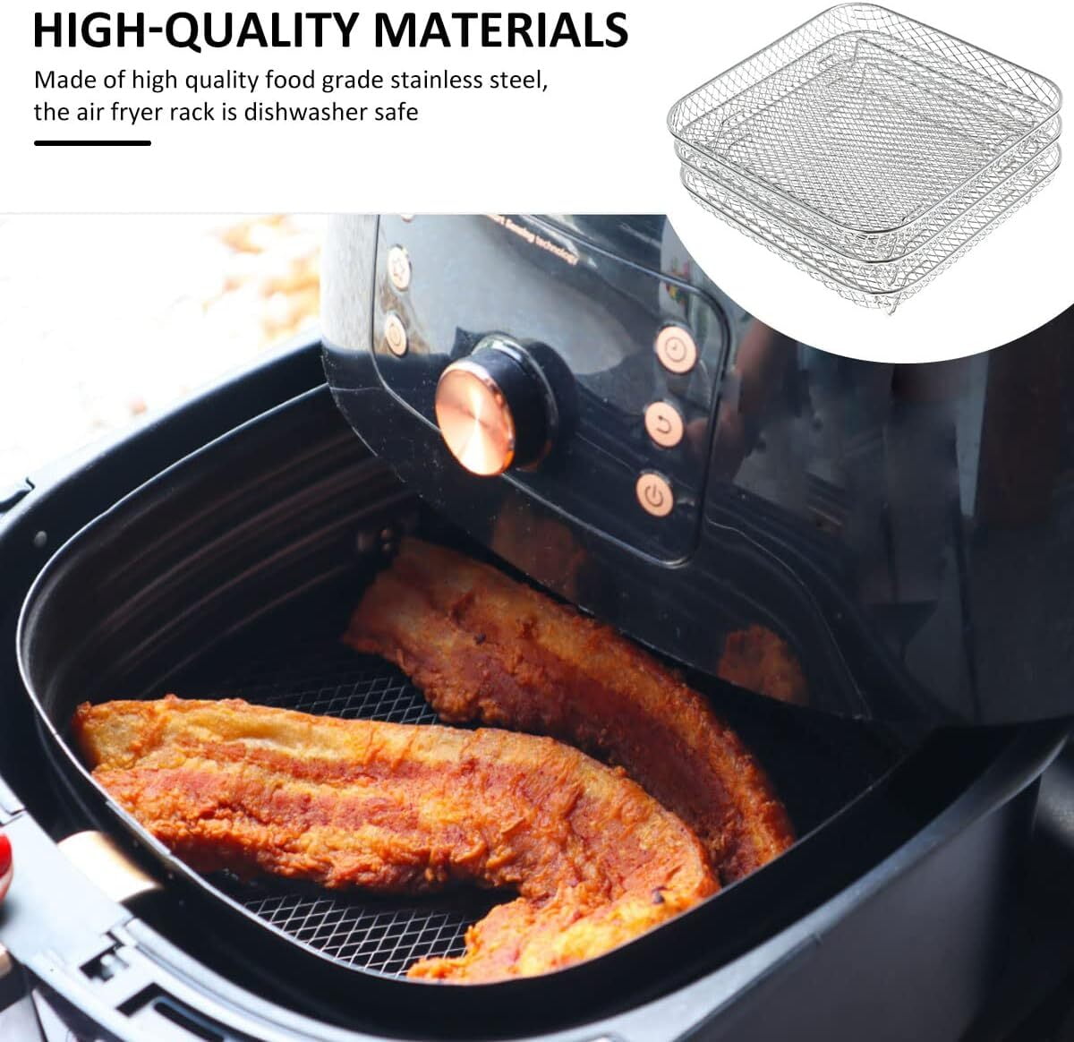 GoXteam Air Fryer Racks 3Pcs Stackable Set, Stainless Steel Mesh Baskets, Multi-Use for Air Fryer, Steamer, Oven, Dishwasher Safe (7.8 x 7.8in Square)