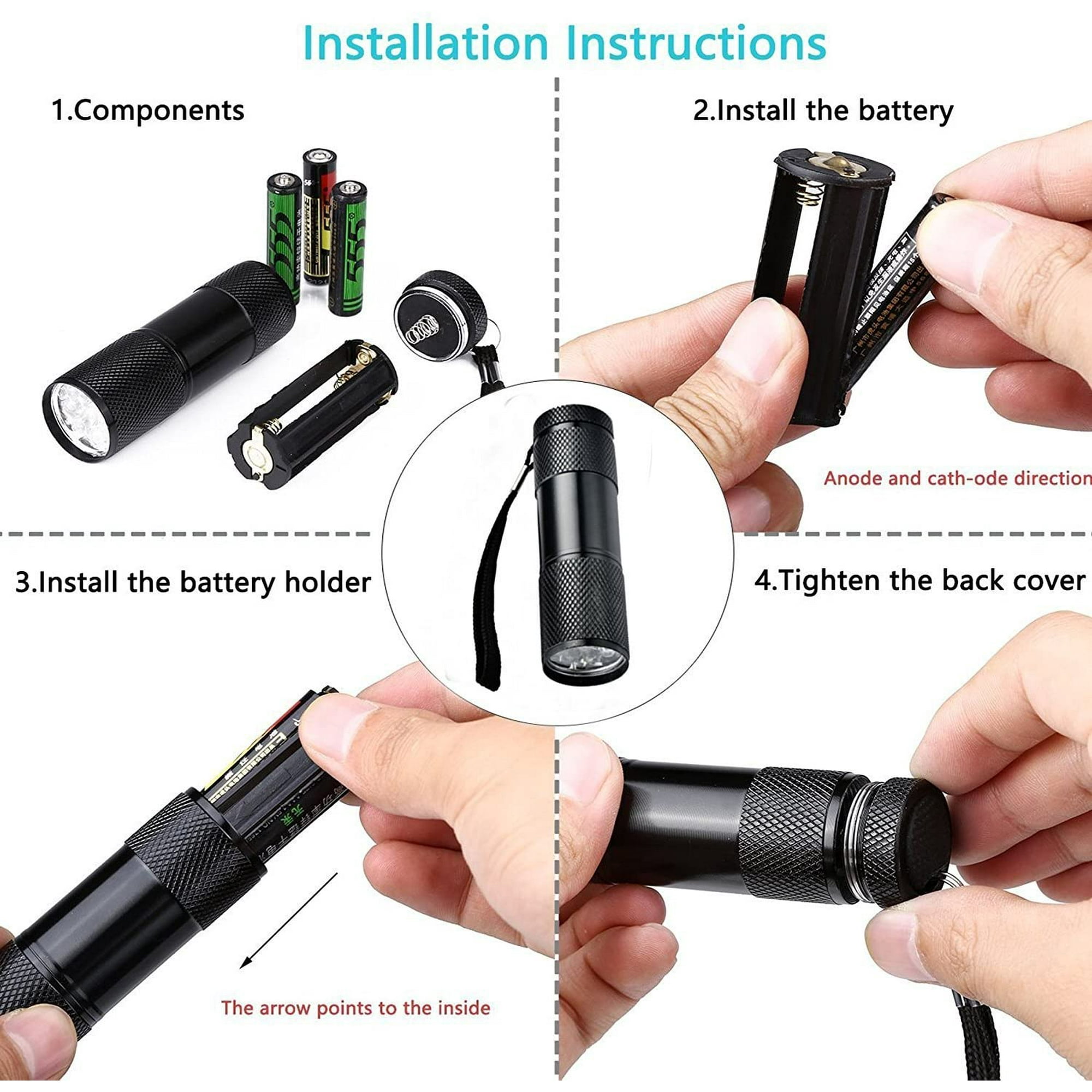 Lampe Torche UV 100 LED – Ultra-violet / Lumière Noire – Sky Wolf Eye – 3x AA
