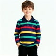 thumbnail image 2 of SGFCWSX Boys Long Sleeve Polo Shirt, Kids Top Striped Collared Casual School Daily Tees Black Size 7-8Years, 2 of 7