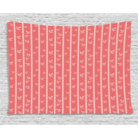 Geometric Forest Tapestry, Bamboo Stalks with Leaf Silhouettes on Pastel Colored Background, Wall Hanging for Bedroom Living Room Dorm Decor, 60W X 40L Inches, Coral and Pale Pink, by Ambesonne