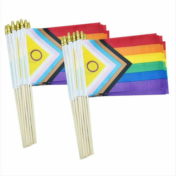Paquete de 50 de del Orgullo Gay de Progreso Intersex, Pequeñas Minibanderas LGBTQ de Mano de Arcoíris, 5x8 Pulgadas