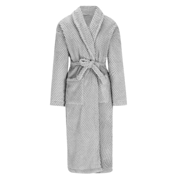 Batas para hombre y mujer, cálidas y suaves, lisas, camisón con bolsillo para cinturón, camisón largo, pijama para hombre.