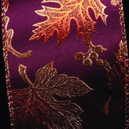 The Ribbon People Purple and Bronze Leaves Printed Wired Craft Ribbon 3" x 20 Yards