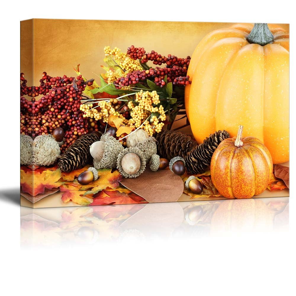 Canvas Prints Wall Art Beautiful Autumn Display with Acrorns, Leaves