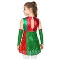 thumbnail image 5 of iiniim Girls Sequin Color Block Christmas Dance Dress Xmas Party Outfit with Oversleeves Green 10, 5 of 7