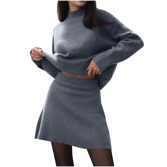 Winter Clothes for Women 2025 Sweater Set Long Sleeve High Neck Top and A-Line Knit Sweater Mini Skirts