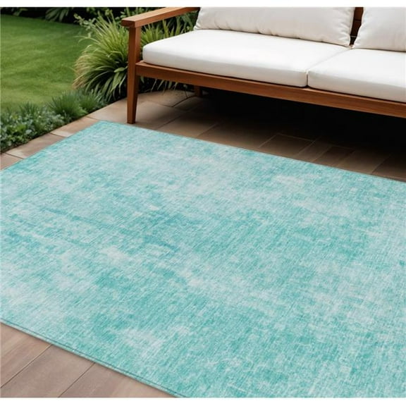HomeRoots 580272 9 x 12 ft. Abstract Washable Indoor & Outdoor Rectangle Area Rug, Teal Blue & Ivory