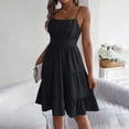 thumbnail image 6 of Ahabrexf Spaghetti Strap Dress Solid Color Square Neck Backless Layered Pleated for Summer, 6 of 9